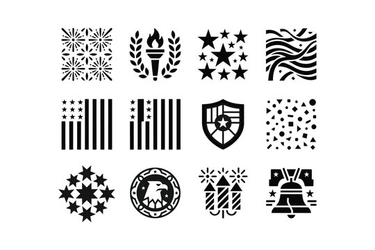 Independence day and patriotic theme vector elements pack, american icons set for national holidays