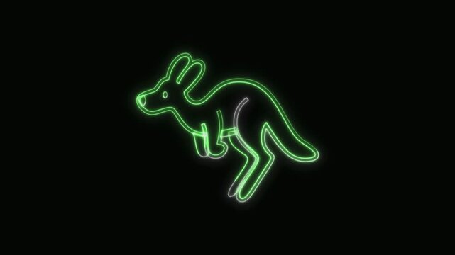  Kangaroo Icon Neon Seamless Loop 4K with Black Background Animated Promotional Typography for Video Editing
