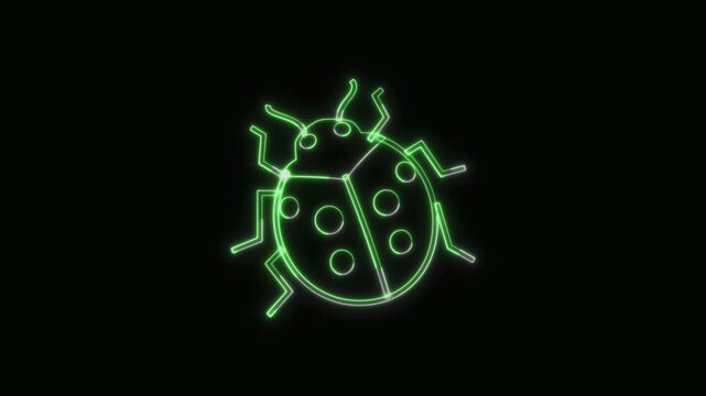  Ladybug Icon Neon Seamless Loop 4K with Black Background Animated Promotional Typography for Video Editing