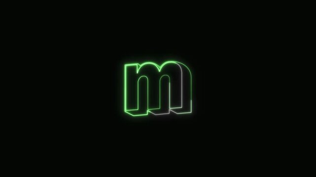  Alphabet m Neon Text Seamless Loop 4K with Black Background Animated Promotional Typography for Video Editing