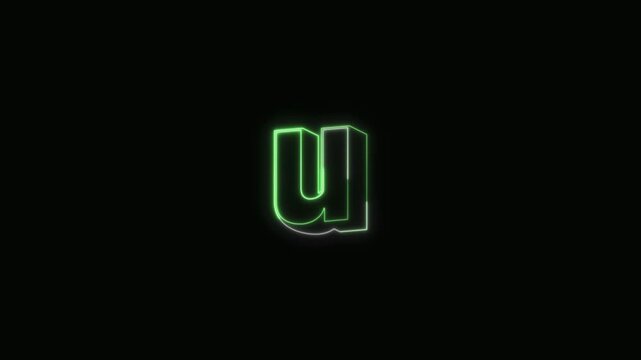  Alphabet u Neon Text Seamless Loop 4K with Black Background Animated Promotional Typography for Video Editing