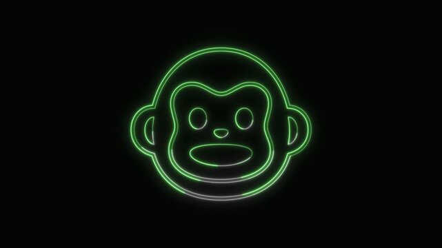  Monkey Icon Neon Seamless Loop 4K with Black Background Animated Promotional Typography for Video Editing