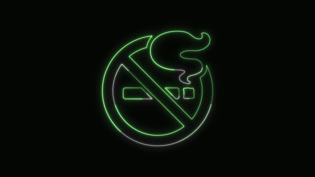  No smoking Icon Neon Seamless Loop 4K with Black Background Animated Promotional Typography for Video Editing