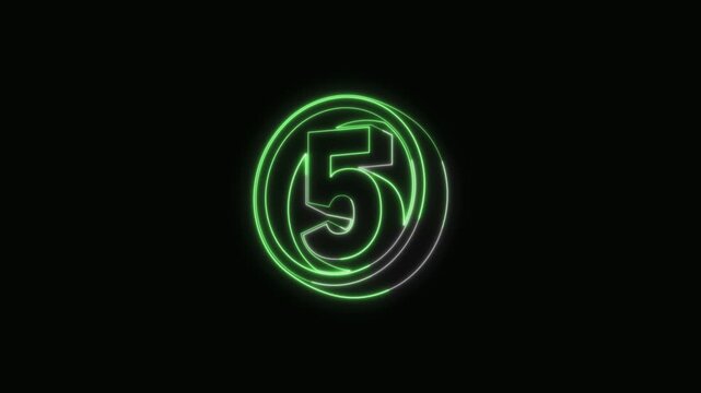 Number 5 Neon Text Seamless Loop 4K Black Background Animated Promotional Typography for Video Editing