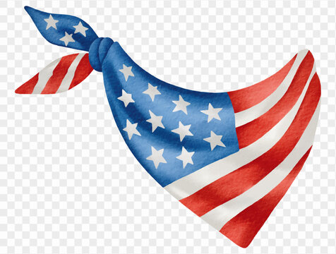 Watercolor patriotic bandana scarf with American flag pattern illustration Vector.