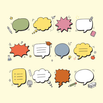 Colorful cartoon speech bubbles icons set.