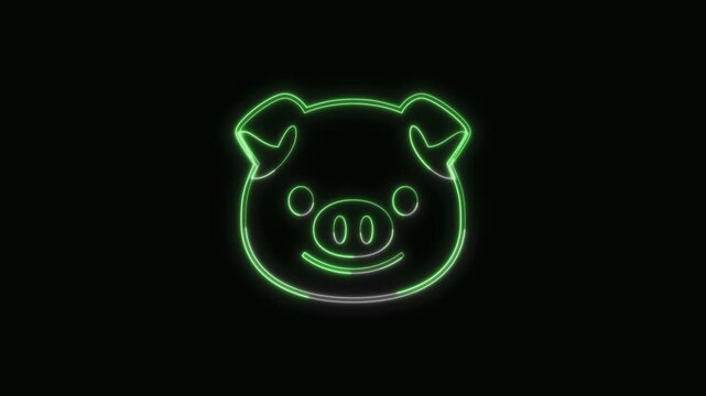  Pig Icon Neon Seamless Loop 4K with Black Background Animated Promotional Typography for Video Editing