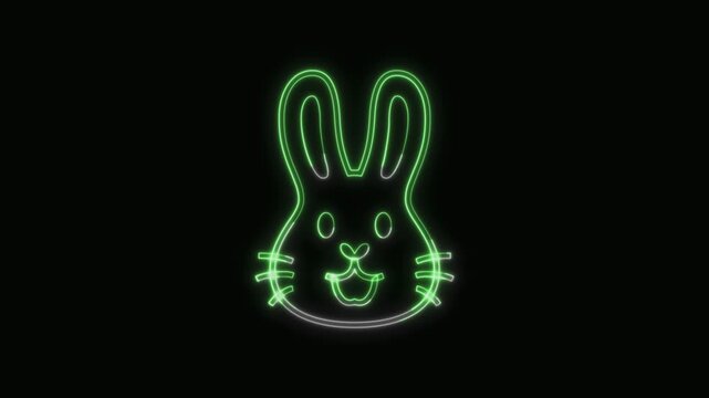  Rabbit Icon Neon Seamless Loop 4K with Black Background Animated Promotional Typography for Video Editing