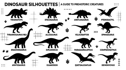 Modern dinosaur silhouette vector set with prehistoric animal infographic illustration collection © MdShafikul