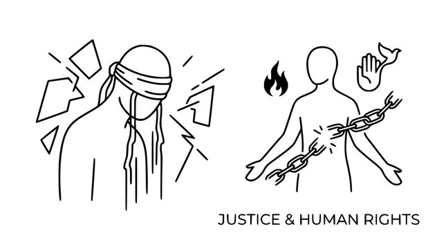 Blind justice and emotional distress abstract vector illustration for human rights awareness concept