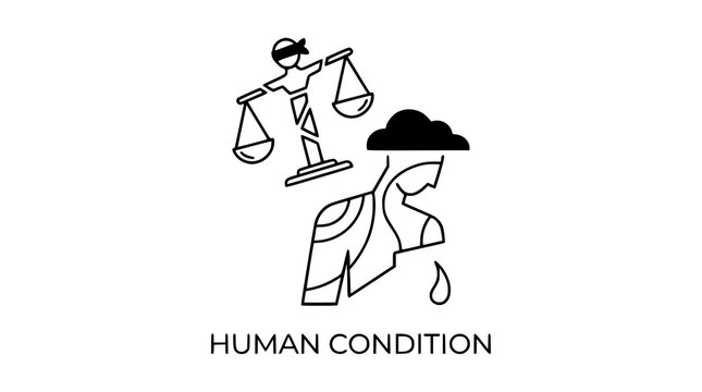 Trendy abstract justice awareness vector bundle with emotional trauma symbolic line art illustration