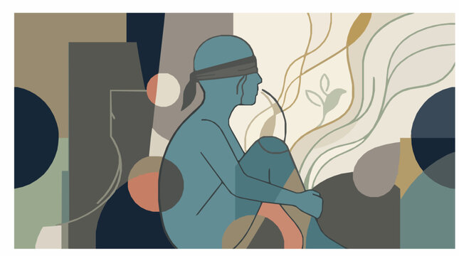 Modern social justice vector illustration with blindfolded abstract figure and emotional awareness concept