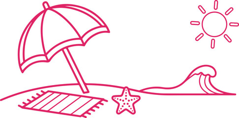 Beach theme vector illustration with parasol sun starfish and ocean waves on transparent backdrop. © Sadhin