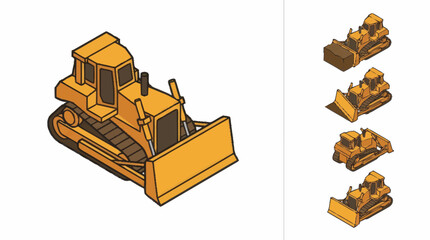 Yellow bulldozer construction vehicle isometric illustration set. © Naufal