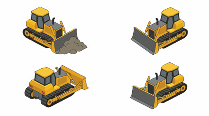 Yellow bulldozer construction vehicle isometric set. © Naufal