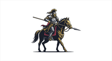 Fototapeta premium Warrior Knight on Horseback with Spear.