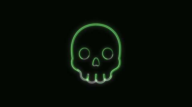  Skull Icon Neon Seamless Loop 4K with Black Background Animated Promotional Typography for Video Editing
