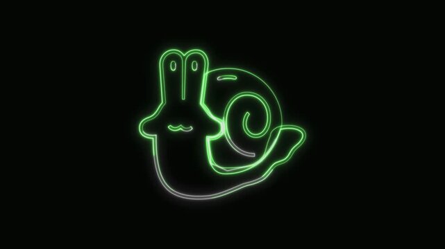  Snail Icon Neon Seamless Loop 4K with Black Background Animated Promotional Typography for Video Editing