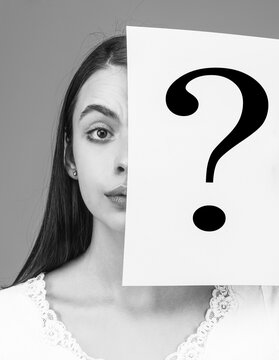 Question mark. Anonymous, woman question, incognita. Anonymous woman Female incognita. Black and white