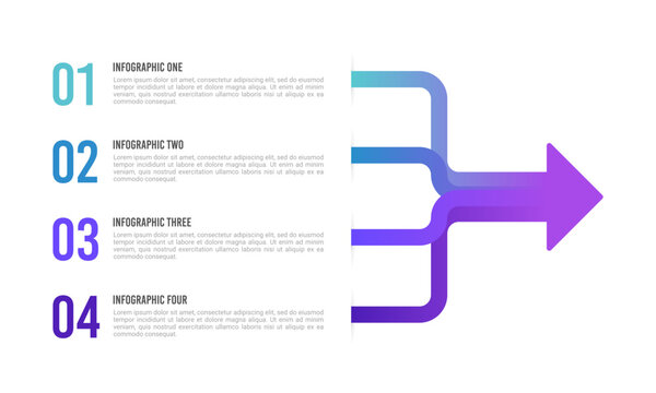 4 Inputs Merging into One Arrow Business Infographic Template. Presentation Plan and Strategy. Vector illustration.