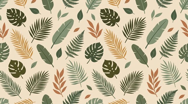 Tropical Leaf Pattern, Botanical Illustration, Jungle Foliage Design, Exotic Plant Elements, Seamless Vector Repeat