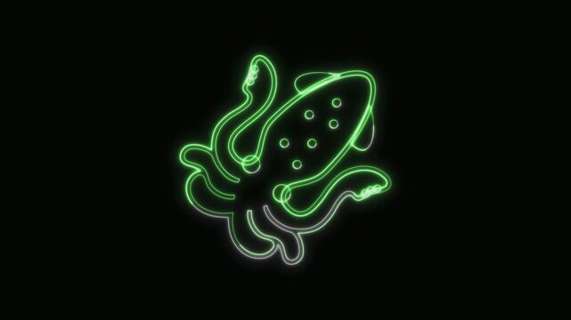  Squid Icon Neon Seamless Loop 4K with Black Background Animated Promotional Typography for Video Editing