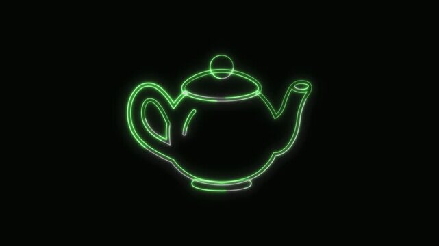  Teapot Icon Neon Seamless Loop 4K with Black Background Animated Promotional Typography for Video Editing