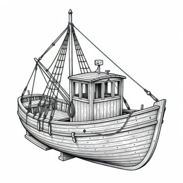Vintage Wooden Fishing Boat Illustration
