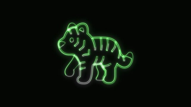  Tiger Icon Neon Seamless Loop 4K with Black Background Animated Promotional Typography for Video Editing