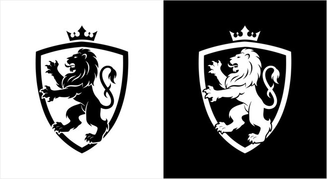 Heraldic Lion Crest Shield Emblem Symbol.
