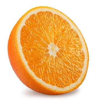 One ripe half of orange fruit isolated on a white background. Stacking image with high resolution.