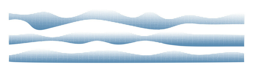 Fototapeta premium halftone wave bands with blue dot grunge texture fade from solid to scattered — a minimal abstract sea divider design for stamp, print, or graphic vector illustration