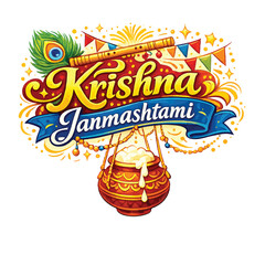 Fototapeta premium Krishna Janmashtami Celebration with Clay Pot and Flute Decorations