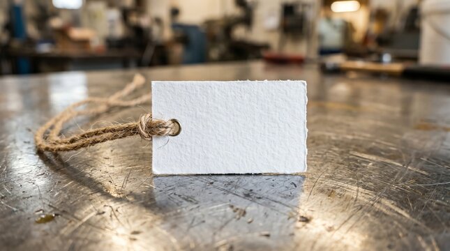 Blank White Price Tag Mockup On Metal Table