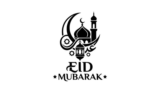 Minimalist Eid Mubarak silhouette logo flat vector illustration Islamic celebration design