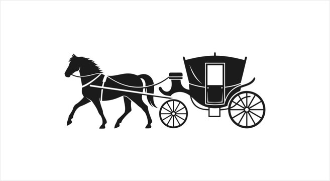 Silhouette of a Horse Pulling a Vintage Carriage.