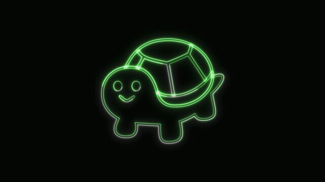  Turtle Icon Neon Seamless Loop 4K with Black Background Animated Promotional Typography for Video Editing
