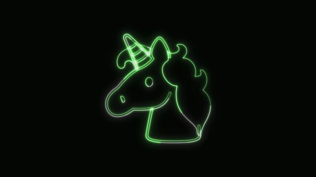  Unicorn Icon Neon Seamless Loop 4K with Black Background Animated Promotional Typography for Video Editing