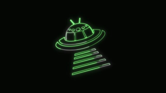  UFO Icon Neon Seamless Loop 4K with Black Background Animated Promotional Typography for Video Editing