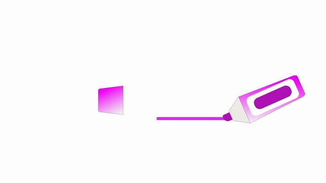 Highlighter colored pencil vector with purple lines. 4k isolated motion graphics.