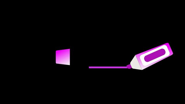 Highlighter colored pencil vector with purple lines. 4k isolated motion graphics.