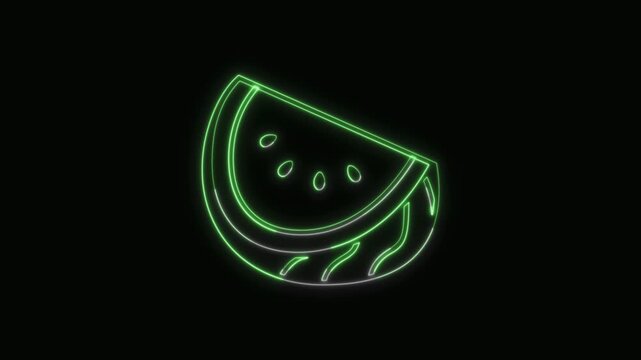  Watermelon Icon Neon Seamless Loop 4K with Black Background Animated Promotional Typography for Video Editing