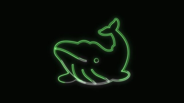  Whale Icon Neon Seamless Loop 4K with Black Background Animated Promotional Typography for Video Editing