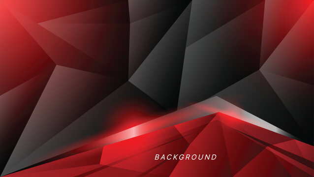 Modern geometric abstract background featuring vibrant red and dark gradient polygonal shapes creating dynamic visual design