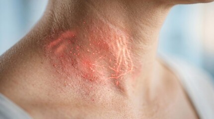 Naklejka premium Skin inflammation and fungal infection on neck area, dermatology medical illustration
