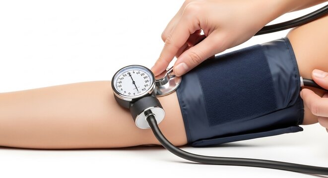 Blood pressure measurement with sphygmomanometer for health monitoring.
