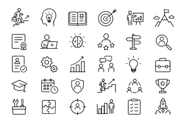 Fototapeta premium Human Resources, Recruitment, Training and Career Development Outline Icon Set