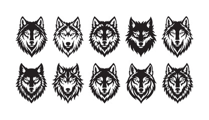 Fototapeta premium Detailed Wolf Face Silhouette Vector Collection for Logo Design