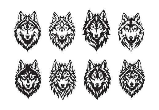 Front Facing Wolf Head Silhouette Mascot Vector Bundle