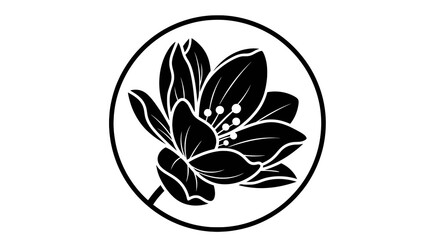 Black and white magnolia flower illustration. © Undangan